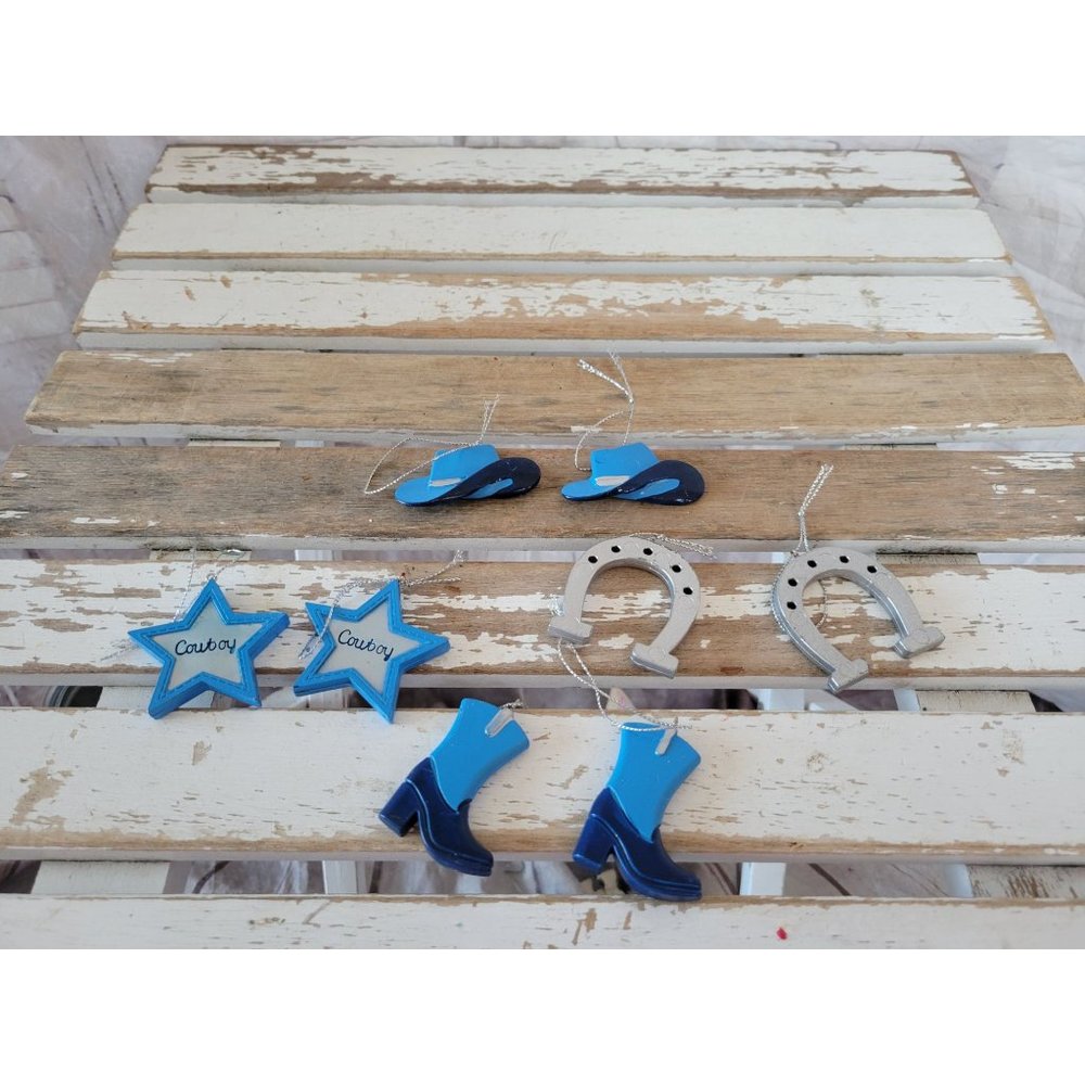 Cowboy horseshoe boots hats set mini ornaments Xmas tree home decor Vintage
